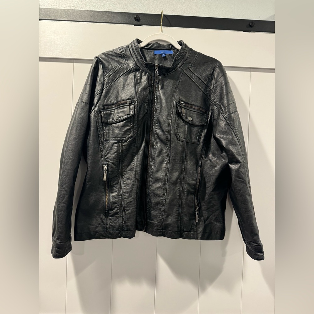 Black faux leather moto jacket